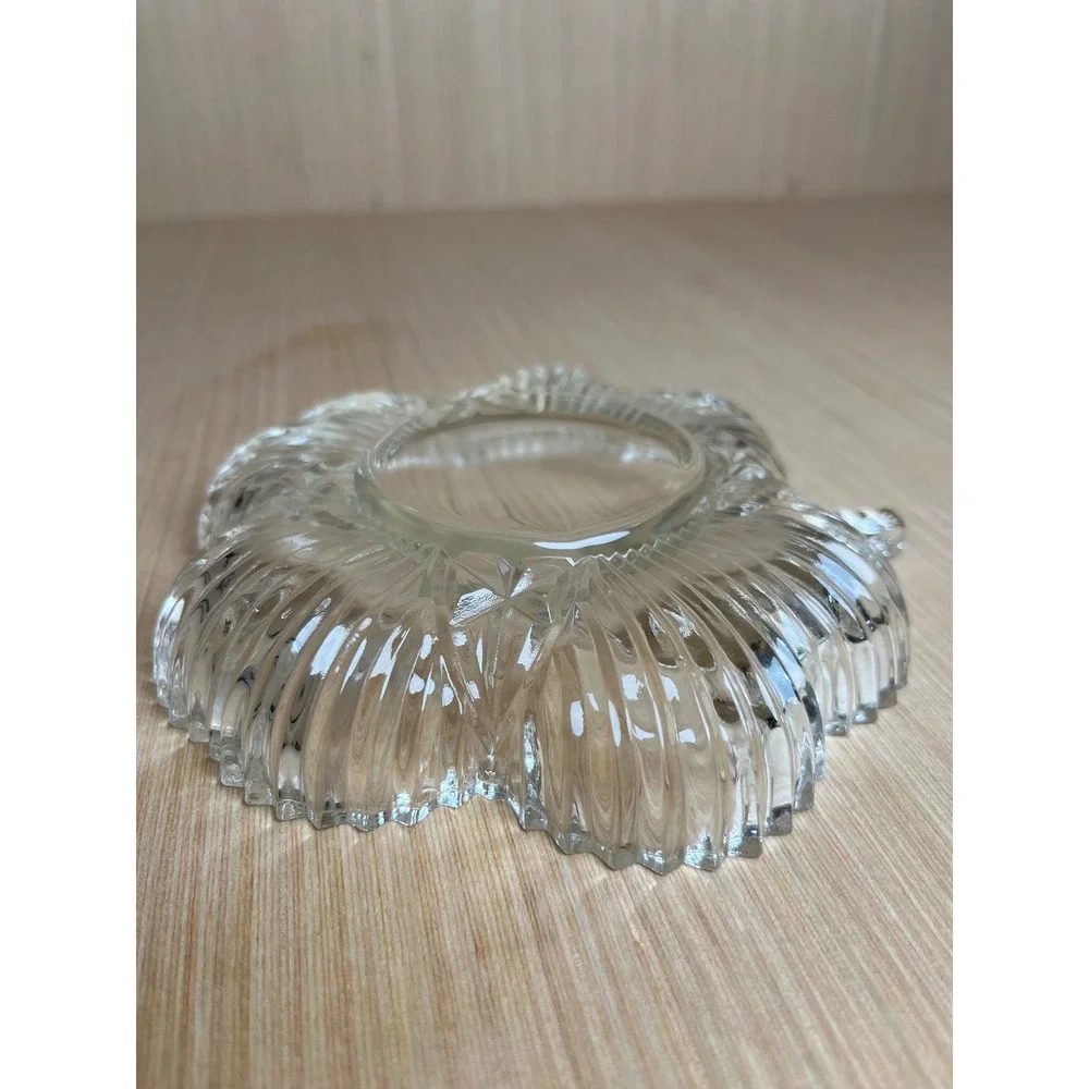 Vintage Federal Glass Shamrock Clover Clear Pressed Glass Candy Trinket Bowl